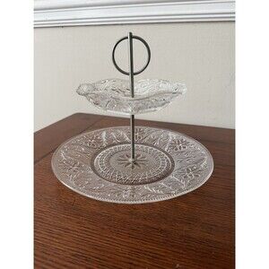Vintage Tiara Glass 2 Tier Serving Stand~ Clear Design